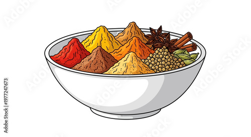 Variety of colorful spice powders.