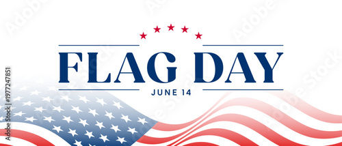 American Flag Day banner, US flag background, text logo