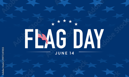 Flag Day poster, US June 14 background, waving USA flag