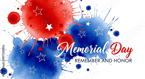 Red paint splashes on white background with festive Christmas and New Year decorations like snowflakes ornaments and stars in winter celebration theme