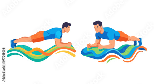 Illustration of a man performing a plank exercise in two stages