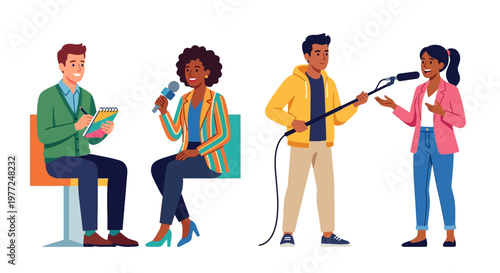 Diverse group of people participating in a podcast or interview setting