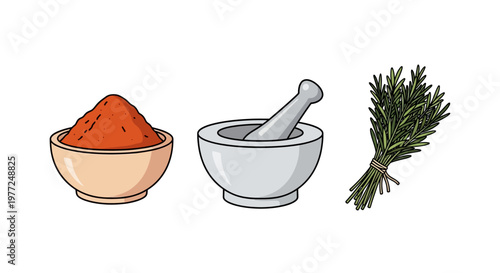 Herbs and spices kitchen ingredients.