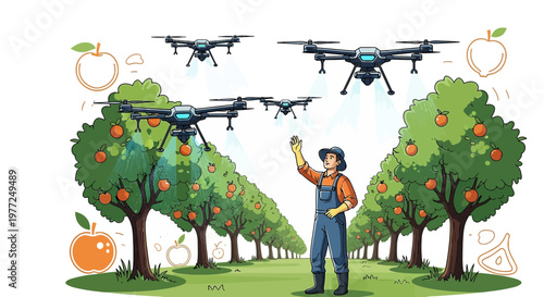 Advancements in agriculture farmer utilizes modern drone technology in orchard management operations