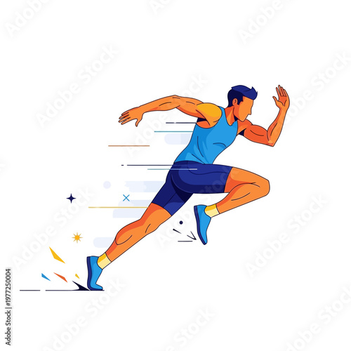 Dynamic Athlete Running Fast, Sprinting Action, Athleticism, Speed Concept