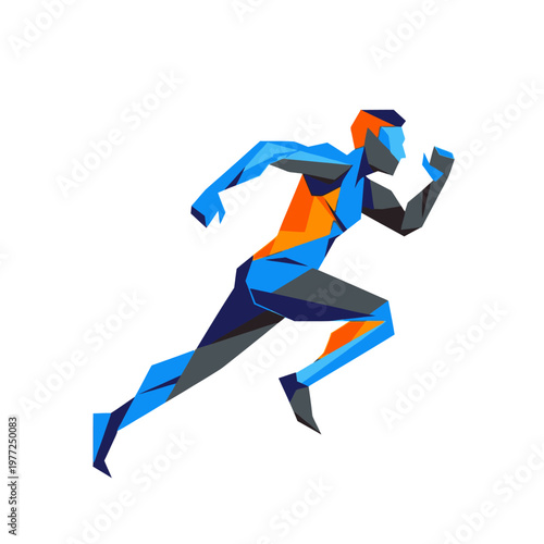 Geometric Runner, Abstract Athlete, Dynamic Movement, Speed, Sports Illustration