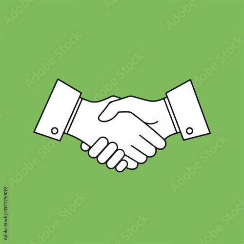 Handshake between two hands on bright green background