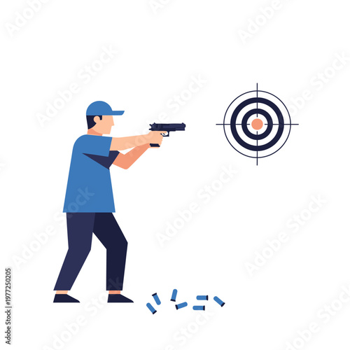 Man aiming pistol at target, shooting range, practice, focus, precision, competition, sport