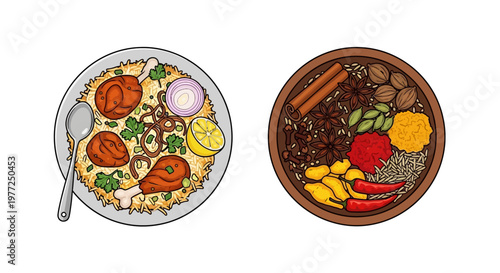 Two plates of international spicy food.