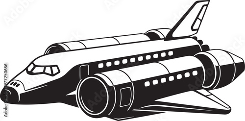 Space Shuttle, Spacecraft, Black and White Vector, Illustration, Space Travel, Aerospace