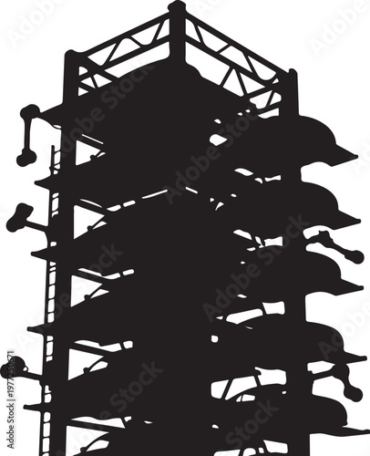 Black silhouette radio broadcasting tower, communication mast, antenna array, broadcasting equipment