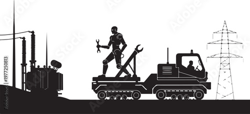 Industrial worker, silhouette, construction site, heavy machinery, equipment