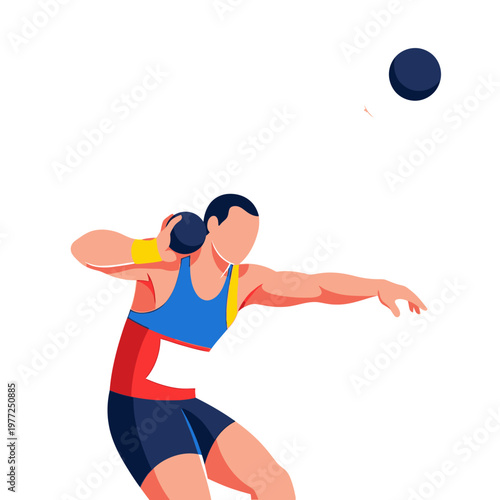 Athlete throwing shot put, track and field sport, dynamic action illustration