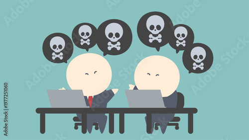 ビジネスイメージイラスト_仕事中に悪口で盛り上がるビジネスマン