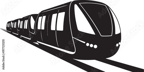 Modern monorail train, sleek transportation, black vector icon, rail travel