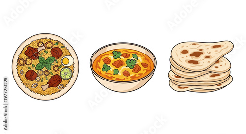 Traditional Indian Food and Flatbread.