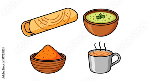 Indian food items on table.