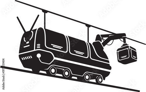 Cable car, tram, gondola lift, transportation icon, vector graphics