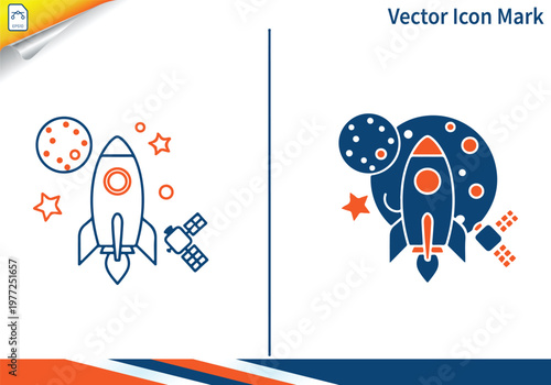 Outer space exploration icons featuring rocket and satellite.
