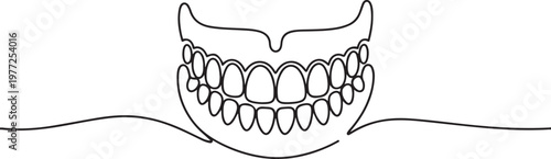Dentures outline drawing illustration. Continuous line draw of dentures for april fools day vector. one line Icon drawing