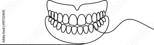 Dentures outline drawing illustration. Continuous line draw of dentures for april fools day vector. one line Icon drawing