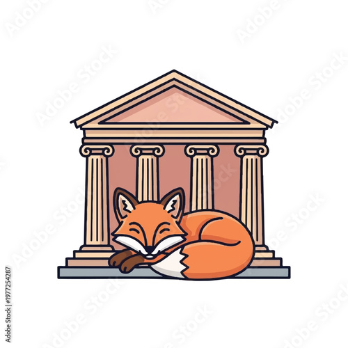 Sleeping Orange Fox in Front Building.
