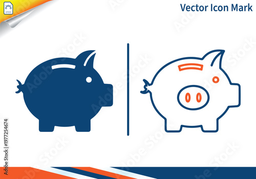 Piggy bank finance saving icon set for banking and business.