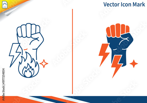 Fist power strong symbol flat and line style icon for graphic design.