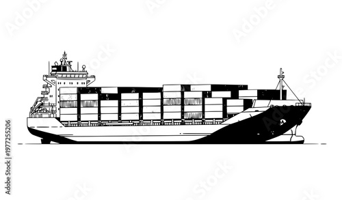 Cargo ship full container load vector illustration maritime transport design