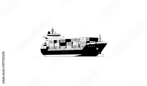 Minimal cargo ship container vessel vector illustration shipping transport design
