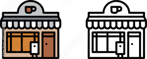 Vintage coffee shop building with storefront awning design