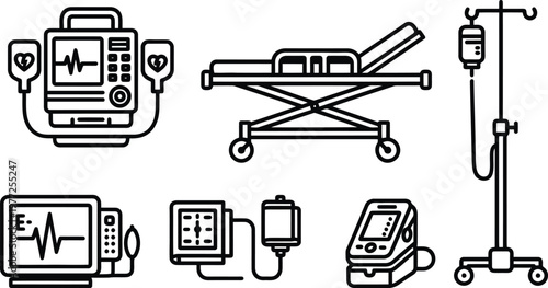Set of medical equipment icons for hospital and healthcare