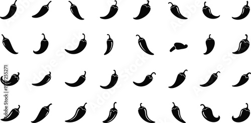 Set of chili pepper icons isolated on white background