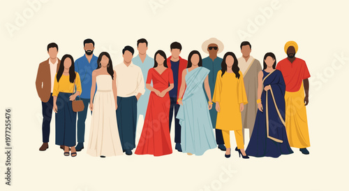 Diverse community of people from different cultures around the world wearing their beautiful traditional and ethnic clothing with pride.