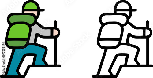 Mountain Hiker Person Trekking with Stick