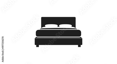 Simple depiction of a bed with pillows and bedding black silhouette