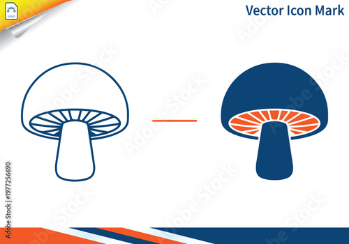 Mushroom outline and solid icon with orange gills.