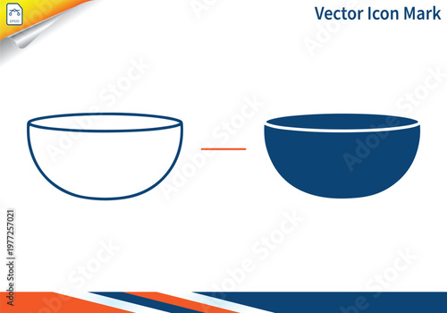 Bowl vector icon mark, kitchen utensil outline and glyph illustration.