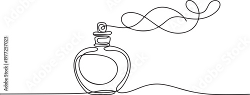 Perfume bottle outline drawing illustration. Continuous line draw of fresh aroma vector. one line Icon drawing