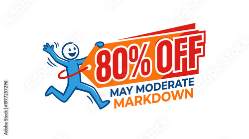 Excited Blue Character with 80% Off Sale Tag