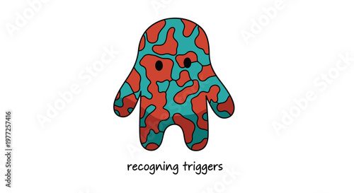 Colorful abstract creature, mental health illustration, recognizing triggers concept, emotional awareness vector