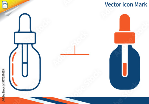 Dropper bottle icon outline fills dark blue and orange.
