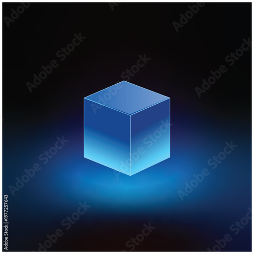Minimalist isometric glowing cube, vector illustration