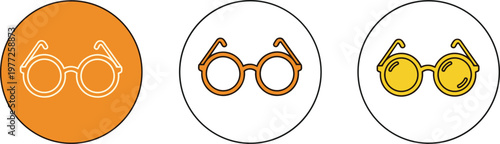 Eyeglasses Icon Set in Orange and Yellow Colors Representing Vision, Optics, Eye Care, Fashion Accessories, and Modern User Interface Design Elements