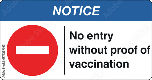 Notice No Entry Without Proof of Vaccination Sign with Prohibited Symbol for Health Safety Compliance, Access Control, and Public Health Regulation Design