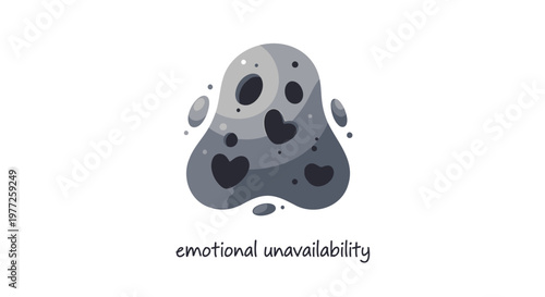 Emotional unavailability, mental health, psychology, vector icon, gray hearts