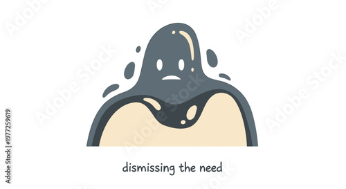 Vector illustration, melancholic character, dismissing need, minimalist design, grey beige colors