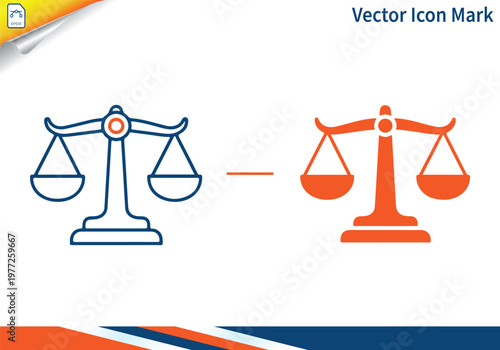 Scales of justice icon set with outline and glyph versions.
