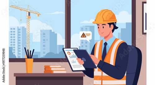 Construction Worker Using Digital Tablet.