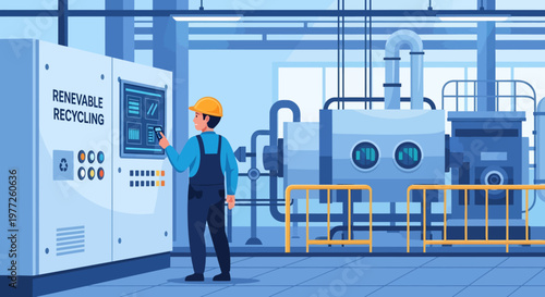 Industrial Worker Operating Recycling Facility Equipment.